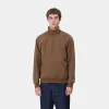 Carhartt WIP Chase Neck Zip Sweatshirt Chocolate / Gold Best Sale