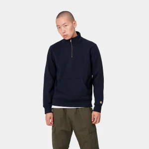 Carhartt WIP Chase Neck Zip Sweatshirt Dark Navy / Gold Clearance