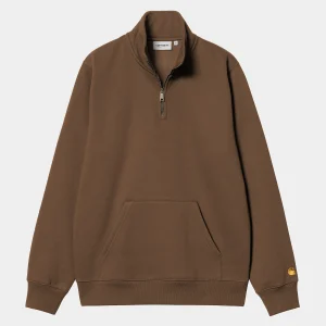 Carhartt WIP Chase Neck Zip Sweatshirt Chocolate / Gold Best Sale