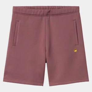 Carhartt WIP Chase Sweat Short Dusty Fuchsia / Gold Best Sale