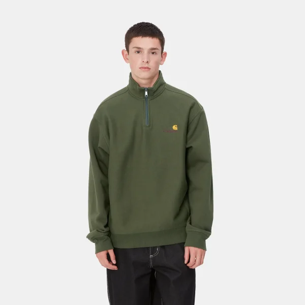 Carhartt WIP Half Zip American Script Sweatshirt Tarragon Hot