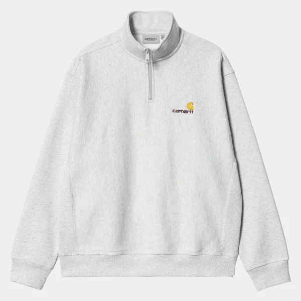 Carhartt WIP Half Zip American Script Sweatshirt Ash Heather Best