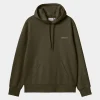 Carhartt WIP Hooded Script Embroidery Sweat Cypress / White New