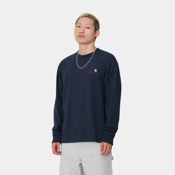 Carhartt WIP L/S American Script T-Shirt Air Force Blue Fashion