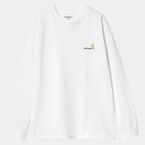 Carhartt WIP L/S American Script T-Shirt White Discount