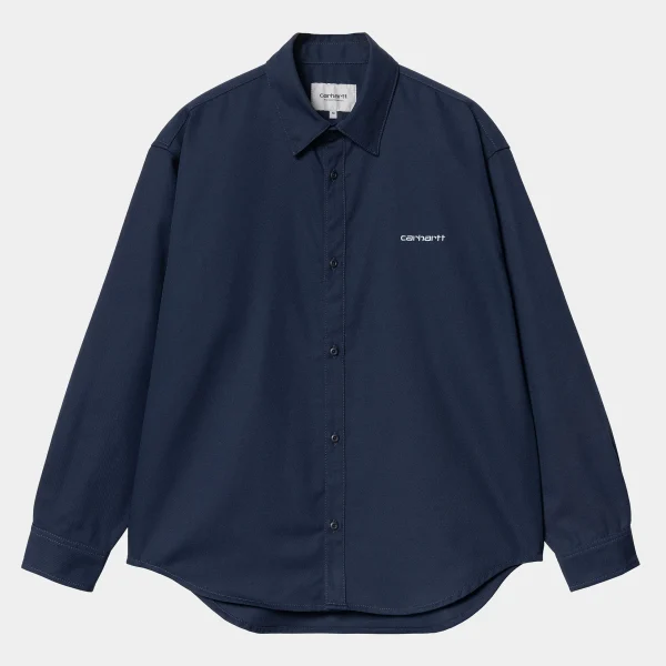 Carhartt WIP L/S Module Script Shirt Air Force Blue / White Fashion