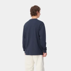 Carhartt WIP L/S Script Embroidery T-Shirt Air Force Blue / White Cheap