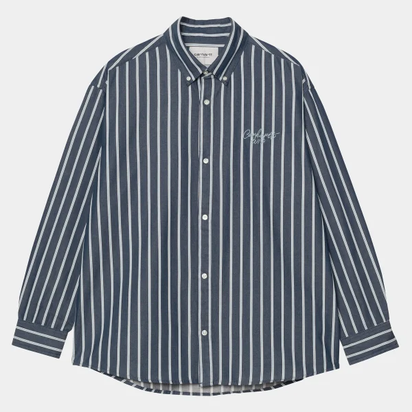 Carhartt WIP L/S Signature Shirt Betz Stripe, Air Force Blue / Dusty Ice Clearance