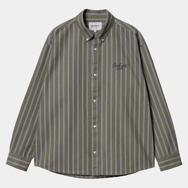 Carhartt WIP L/S Signature Shirt Betz Stripe, Office Green / Aura Sale