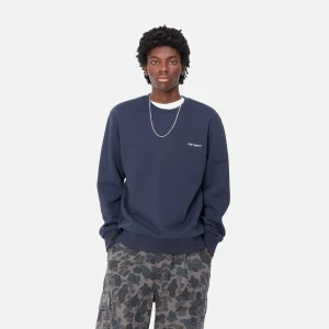 Carhartt WIP Script Embroidery Sweat Air Force Blue / White Best