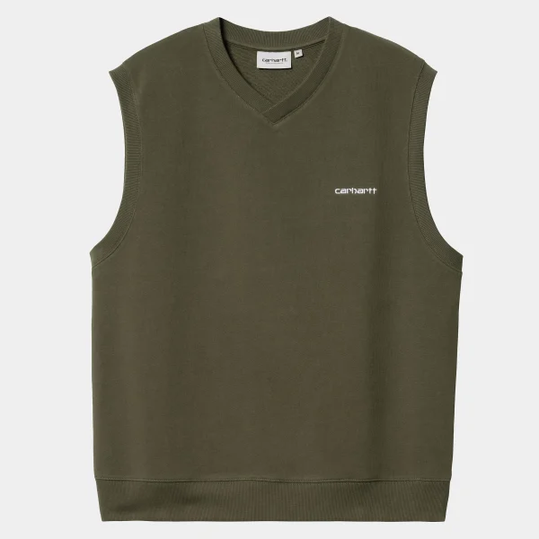 Carhartt WIP Script V-Neck Vest Sweatshirt Office Green / White Discount