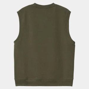 Carhartt WIP Script V-Neck Vest Sweatshirt Office Green / White Discount