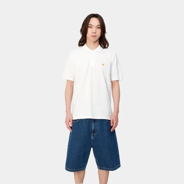 Carhartt WIP S/S Chase Pique Polo White / Gold Discount