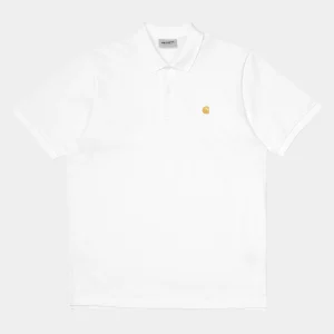 Carhartt WIP S/S Chase Pique Polo White / Gold Discount