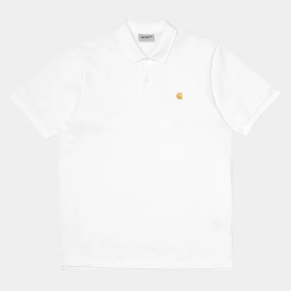 Carhartt WIP S/S Chase Pique Polo White / Gold Discount