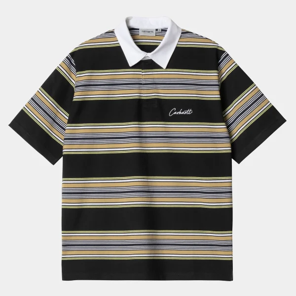 Carhartt WIP S/S Gaines Rugby Shirt Gaines Stripe, Black Flash Sale