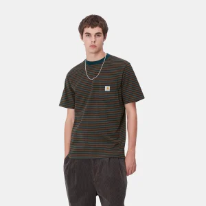 Carhartt WIP S/S Verner Pocket T-Shirt Verner Stripe, Duck Blue / Offroad Flash Sale