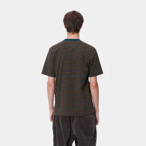 Carhartt WIP S/S Verner Pocket T-Shirt Verner Stripe, Duck Blue / Offroad Flash Sale