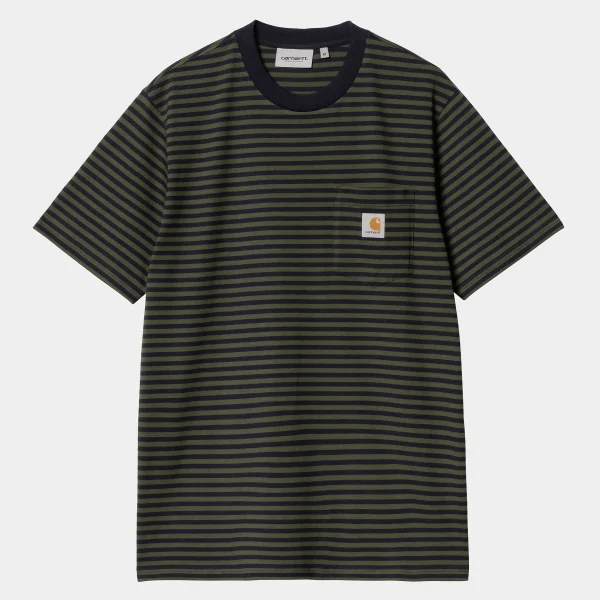 Carhartt WIP S/S Verner Pocket T-Shirt Verner Stripe, Dark Navy / Office Green Discount