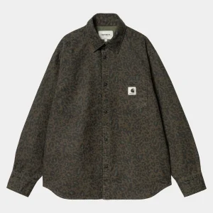 Carhartt WIP W' L/S Leo Shirt Camo Leo, Tamarind / Office Green Cheap