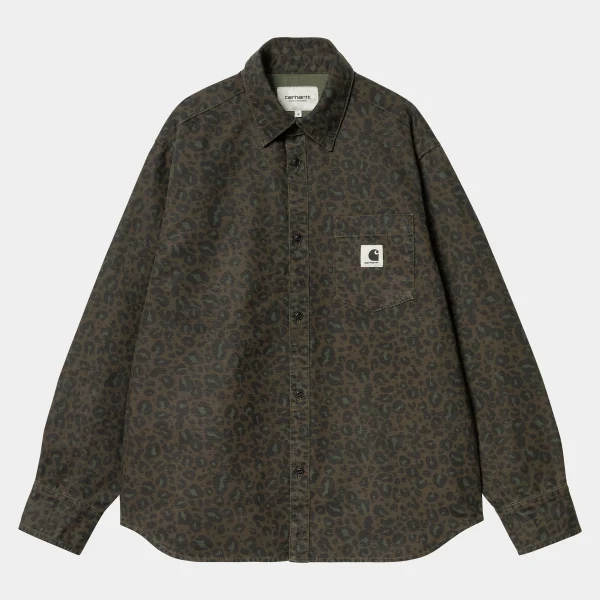 Carhartt WIP W' L/S Leo Shirt Camo Leo, Tamarind / Office Green Cheap