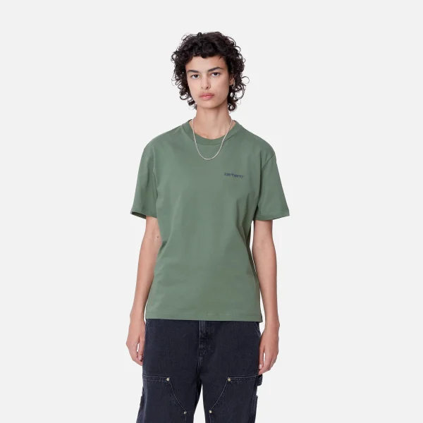 Carhartt WIP W' S/S Script Embroidery T-Shirt Duck Green / Aura Online